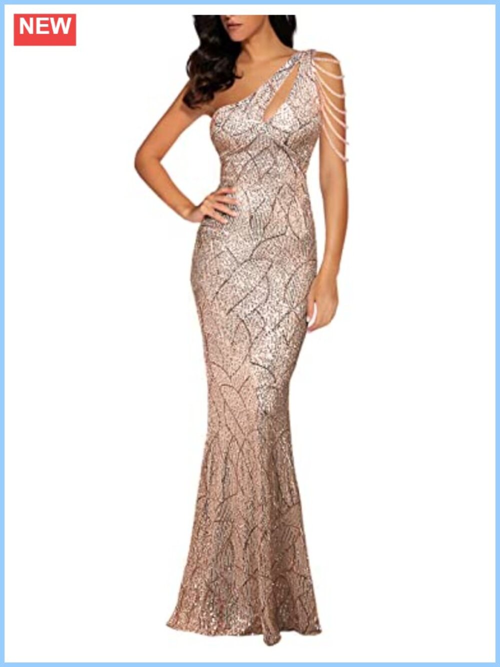 One Shoulder Sequins Gatsby Maxi Evening Gown Tassel Sleeve Mermaid Formal Dress
